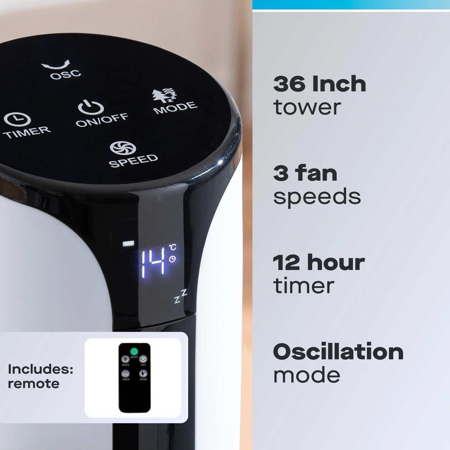 Daewoo 36" Slimline Oscillating Tower Fan with Remote Control